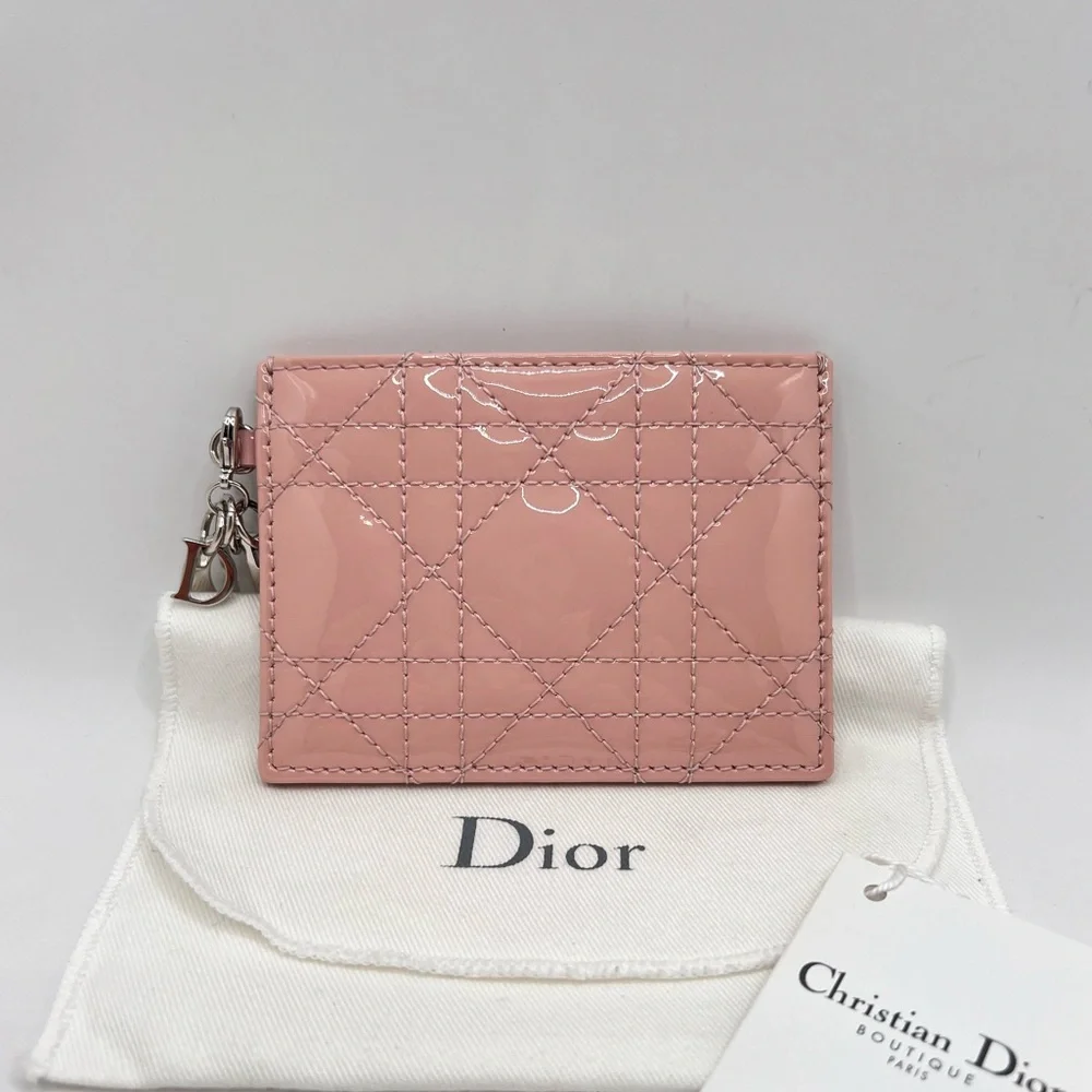 NEW Authentic DIOR Lady Dior Patent Cannage Calfskin Leather Card Holder